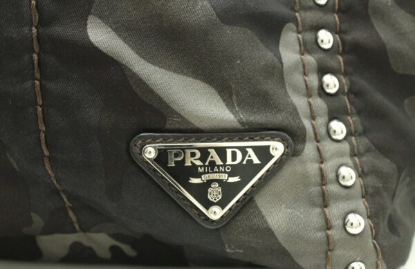 11662122 8 Prada Tote Bag Handbag Camouflage Nylon Leather Studs Black