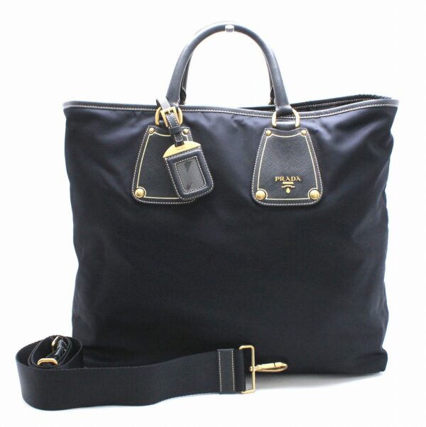 11662318 Prada Nylon Tote Bag 2WAY Shoulder Leather Blue Blue