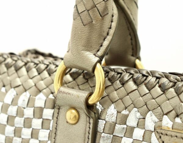 11662376 6 Prada Braided Madras Handbag Tote Nylon Leather Silver