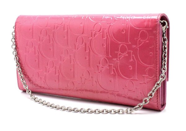 11670487 1 Christian Dior Lady Dior Trotter Chain Wallet Enamel Leather Pink