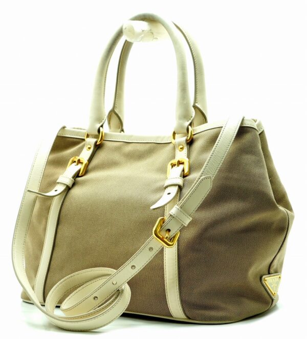 11670607 1 Prada Logo Jacquard Handbag 2WAY Shoulder Bag Khaki Beige Ivory