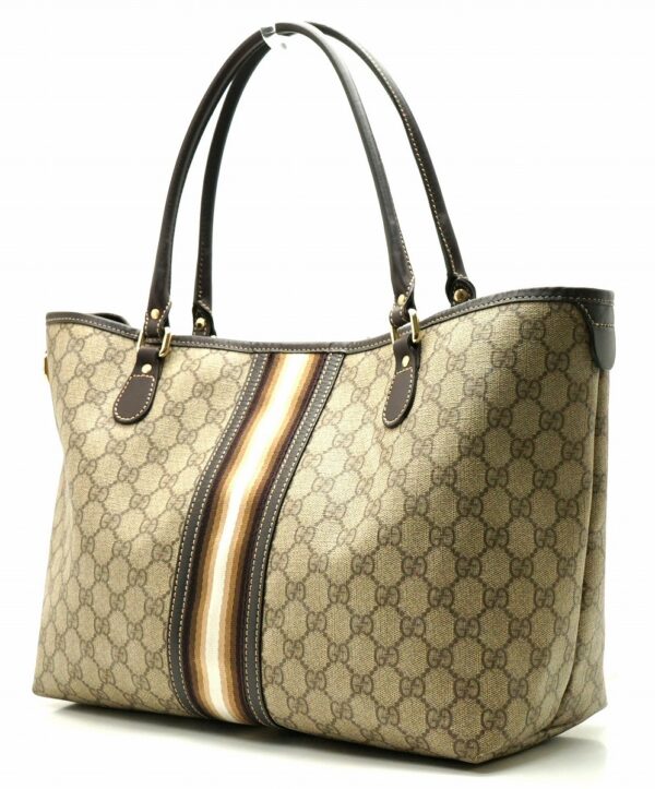 11670618 1 Gucci GG Supreme Striped Tote Bag Khaki