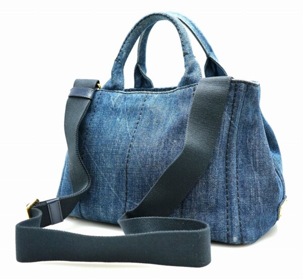 11670930 1 Prada Canapa Denim Tote Bag 2WAY Shoulder Bag Avio Navy Blue