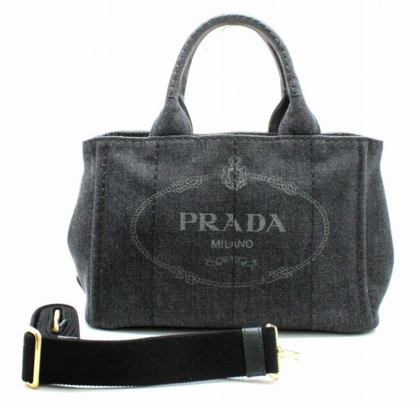 11670944 Prada Canapa Mini Tote Bag 2WAY Shoulder Bag Denim Black