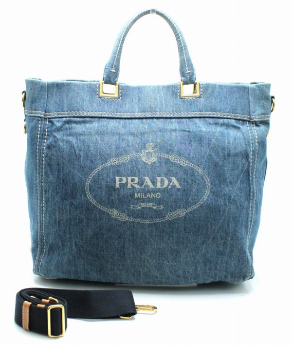 11670961 Prada Canapa Tote Shoulder Bag Denim Blue