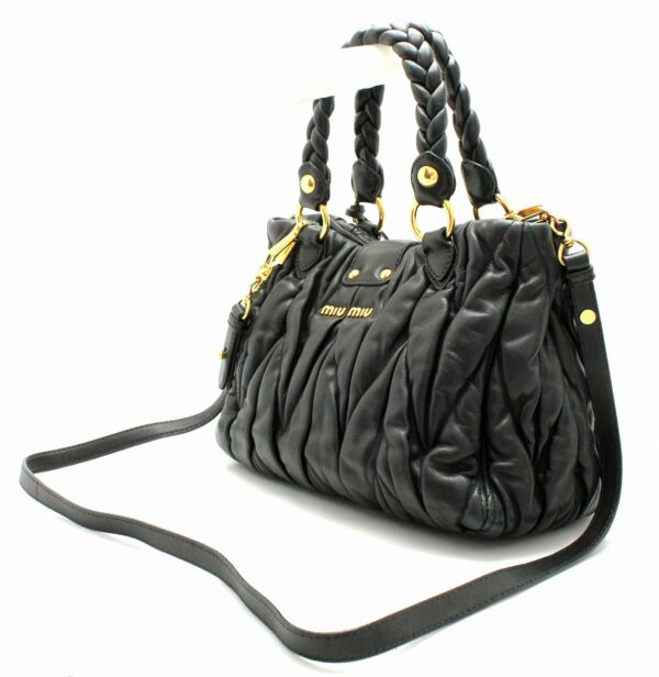 11671108 1 Miu Miu Matelassé 2Way Shoulder Bag Gathered Leather Black