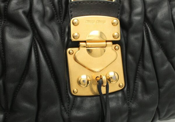 11671108 5 Miu Miu Matelassé 2Way Shoulder Bag Gathered Leather Black