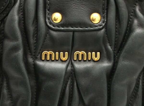 11671108 8 Miu Miu Matelassé 2Way Shoulder Bag Gathered Leather Black