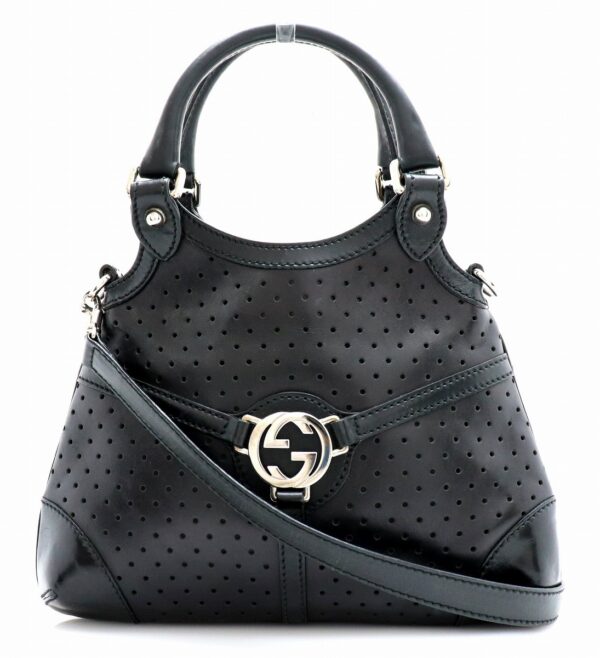 11671378 Gucci Logo Punching Handbag Black