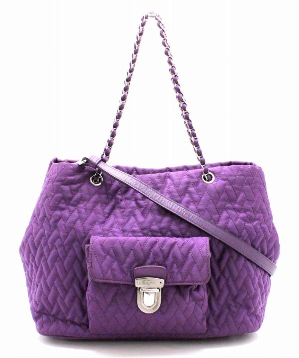 11671695 Prada Nylon Chain Shoulder 2WAY Tote Bag Violet Purple