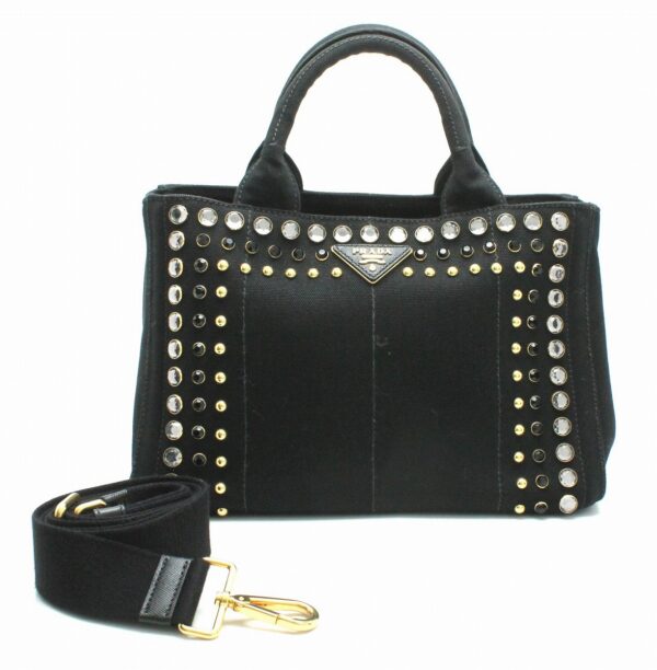 11680970 Prada Canapa Mini Tote Bag Bijou Studded Handbag Nero Black