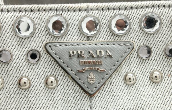 11680971 8 Prada Canapa Tote Bag Bijou Studded Handbag Canvas Denim Gray