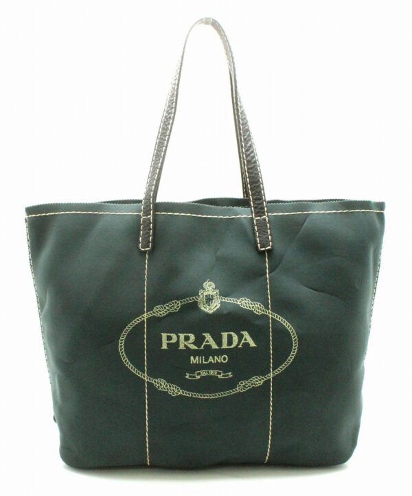 11681136 Prada Neoprene Tote Bag Shoulder Bag Leather Green Black