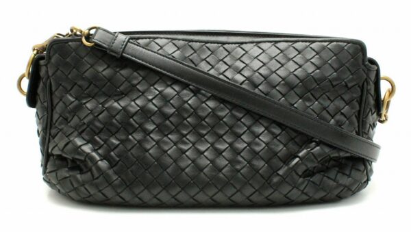 11681210 Bottega Veneta Intrecciato Shoulder Bag Diagonal Leather Black