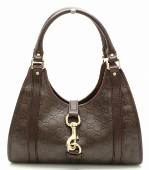 11681388 Gucci Hysteria Mini Ribbon Coated Canvas Leather Boston Bag Dark Brown