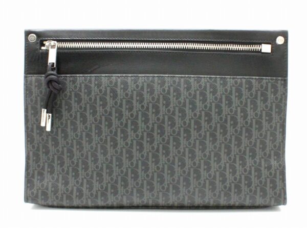 11681719 Christian Dior Trotter Clutch Bag Leather Black