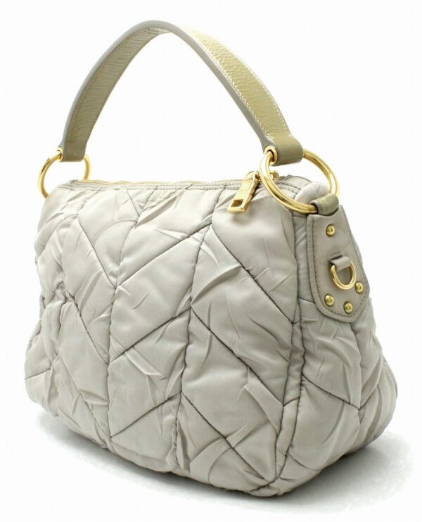 11681749 1 Prada Handbag Nylon Leather Gray Beige