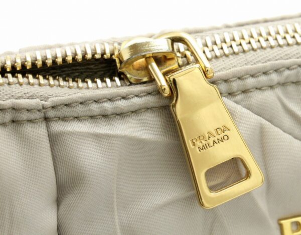 11681749 5 Prada Handbag Nylon Leather Gray Beige