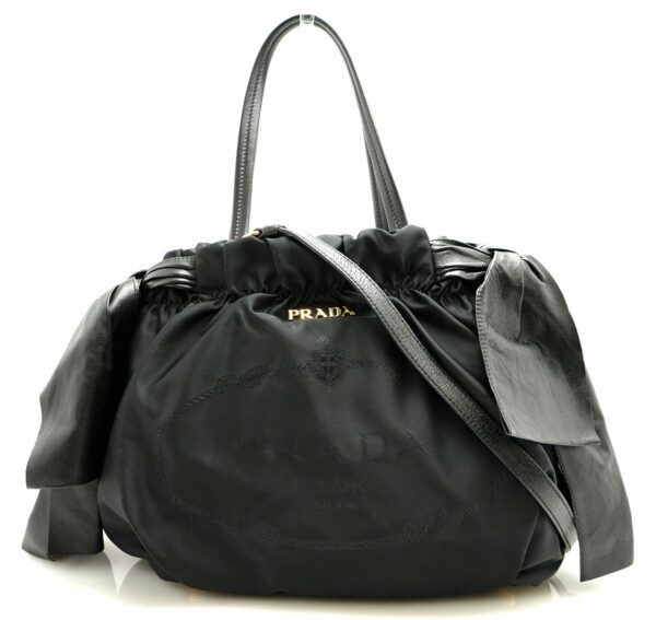 11690502 Prada Ribbon 2WAY Handbag Nylon Leather Nero Black