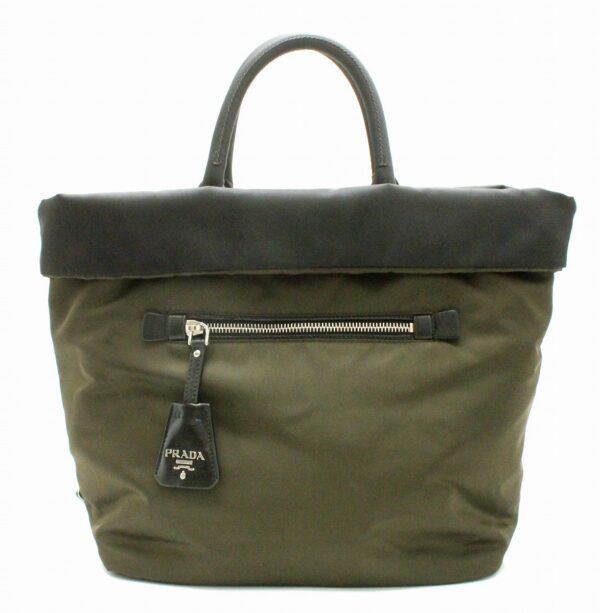 11690711 7 Prada 2WAY Reversible Shoulder Bag Nylon Leather Khaki Black