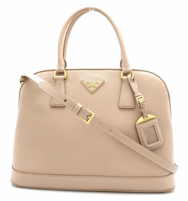 11690755 Prada Saffiano Lux 2WAY Handbag Leather Pink Beige