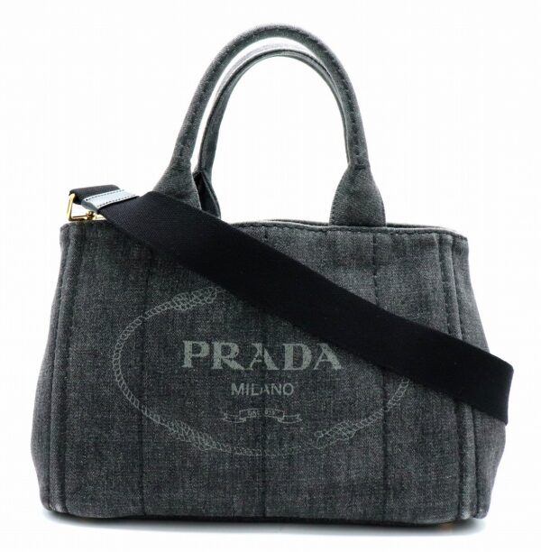 11690967 Prada Canapa Mini Tote Bag 2WAY Shoulder Bag Denim Nero Black