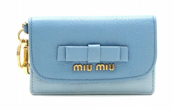 11691319 Miu Miu Madras Card Case Motif Leather Blue