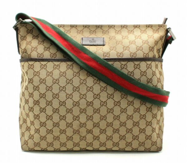 11691373 Gucci GG Webbing Line Crossbody Shoulder Bag Khaki Brown