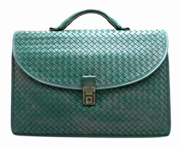 11691482 Bottega Veneta Intrecciato Business Bag Document Briefcase Leather Gray Green