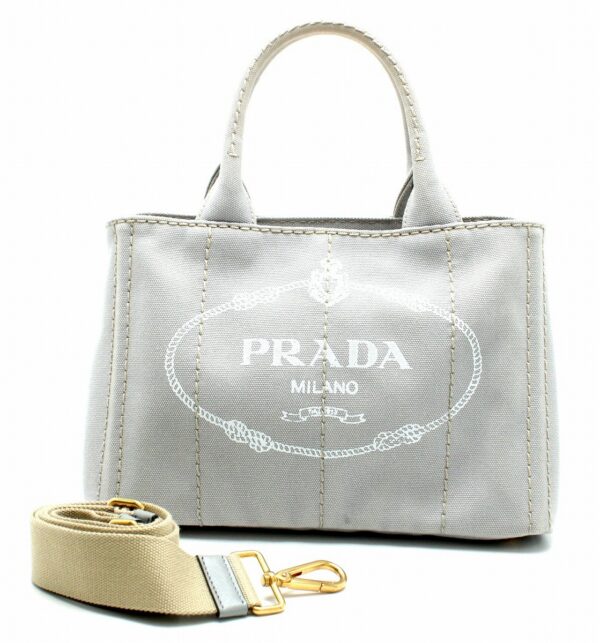 11691516 Prada Canapa Mini Tote Bag 2WAY Shoulder Bag Denim Gray