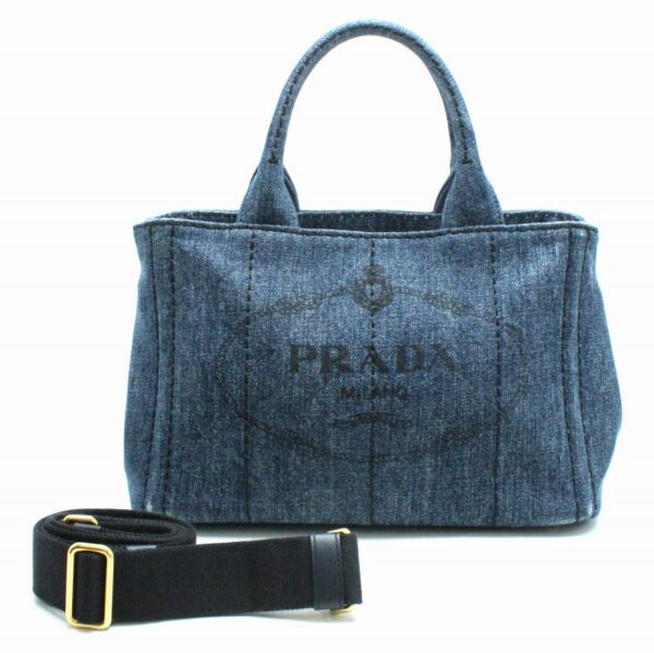 11700128 Prada Canapa 2WAY Tote Bag Denim Cotton Blue