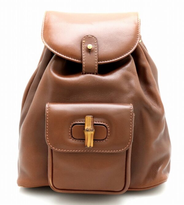 11700445 Gucci Bamboo Rucksack Backpack Leather Brown