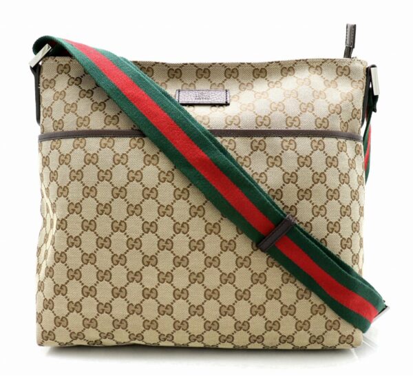 11700693 Gucci GG Webbing Line Crossbody Shoulder Bag Khaki Brown