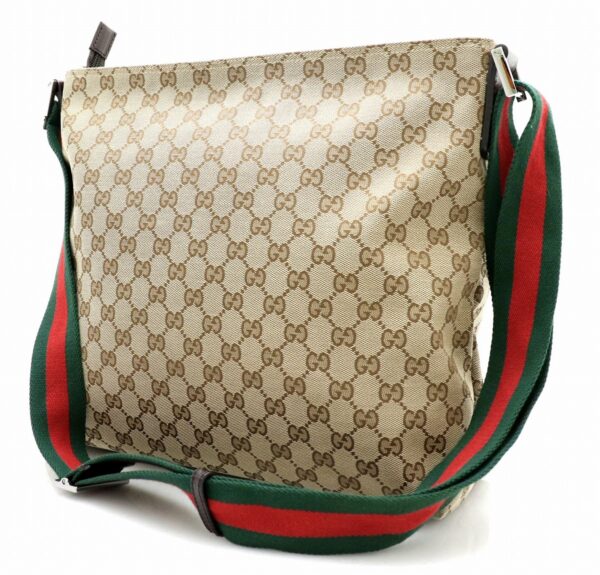 11700693 1 Gucci GG Webbing Line Crossbody Shoulder Bag Khaki Brown