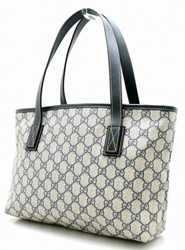 11700820 1 Gucci GG Supreme Tote Shoulder Bag Leather Beige Navy