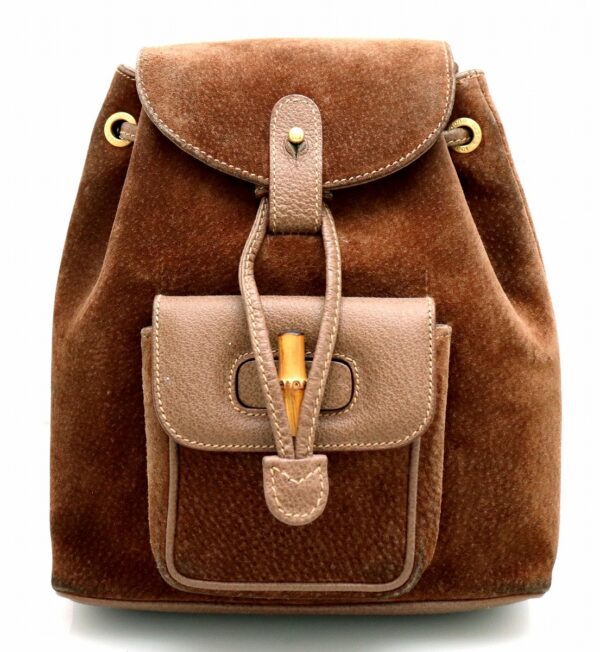 11700915 Gucci Bamboo Rucksack Backpack Suede Leather Brown