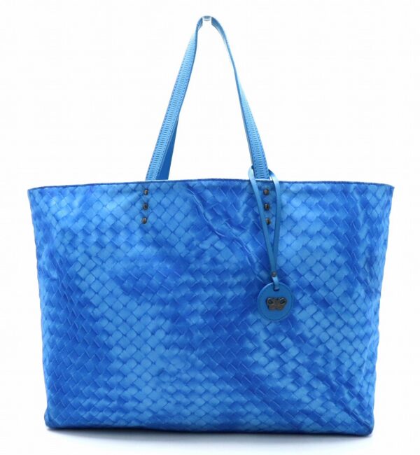 11701013 Bottega Veneta Intreccio Lusion Shoulder Tote Nylon Blue