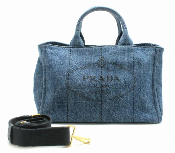 11701657 Prada Canapa Tote Bag Denim Blue