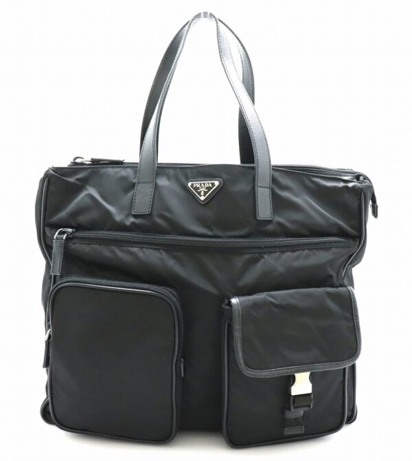 11701680 Prada Nylon Leather Tote Bag Black