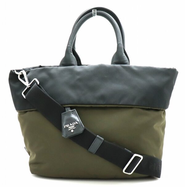 11701931 Prada 2WAY Reversible Handbag Nylon Khaki Black