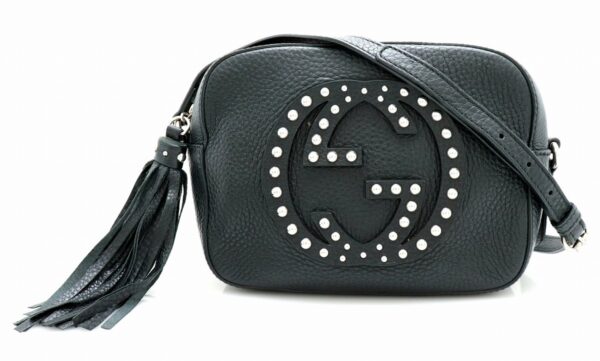 11701932 Gucci Soho Disc Studded Shoulder Bag Leather Black