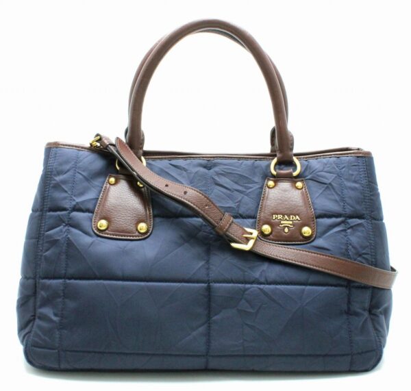 11710157 Prada Nylon Tote Bag 2WAY Leather Blue Blue