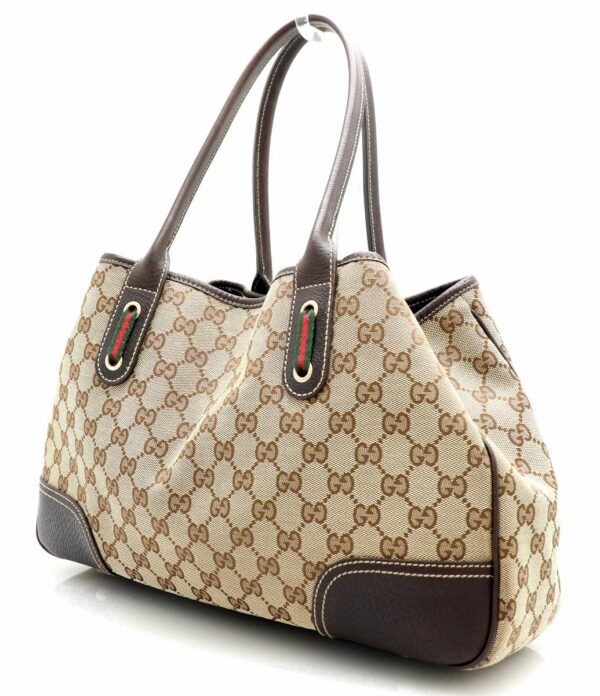 11710204 1 Gucci Princy Line GG Ribbon Tote Bag Leather Khaki Beige Brown