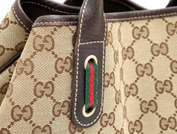 11710204 6 Gucci Princy Line GG Ribbon Tote Bag Leather Khaki Beige Brown