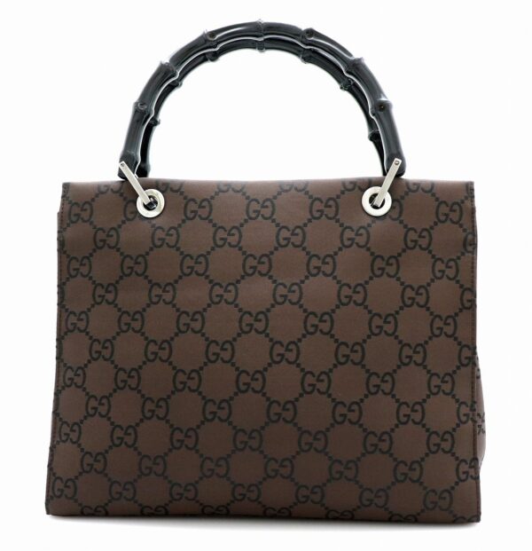 11710442 Gucci Nylon Bamboo Tote Bag Black Brown