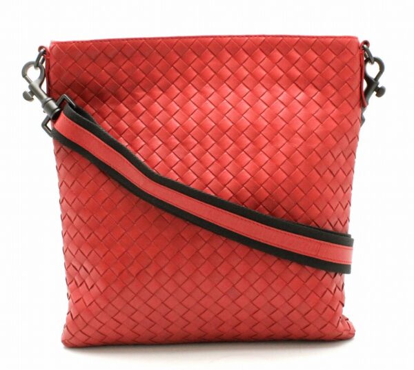 11710840 Bottega Veneta Intrecciato Shoulder Bag Calf Leather Red Black