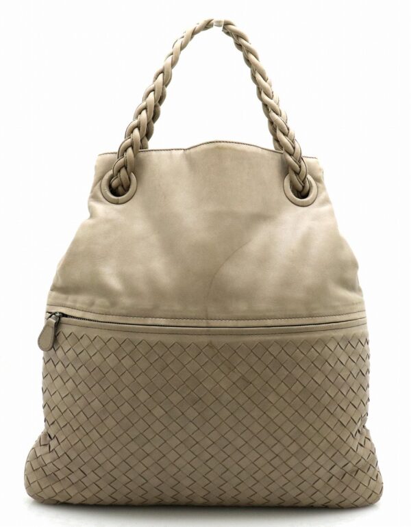 11710850 Bottega Veneta Intrecciato Shoulder Tote Bag Leather Beige