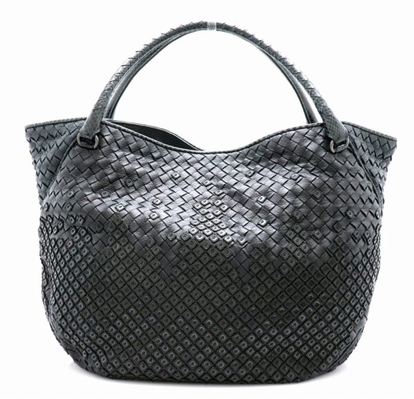 11710857 Bottega Veneta Intrecciato Tote Bag Leather Sequins Black