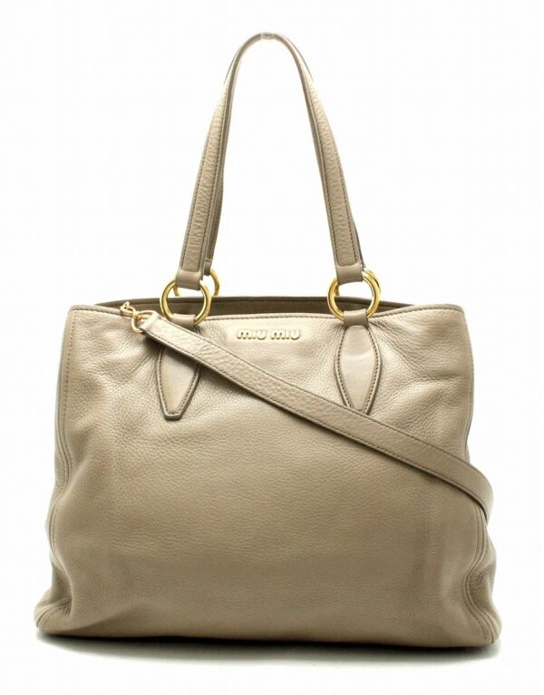 11711079 Miu Miu 2Way Tote Bag Leather Beige