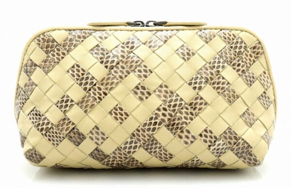 11711081 Bottega Veneta Intrecciato Lambskin Accessory Case Pouch Beige